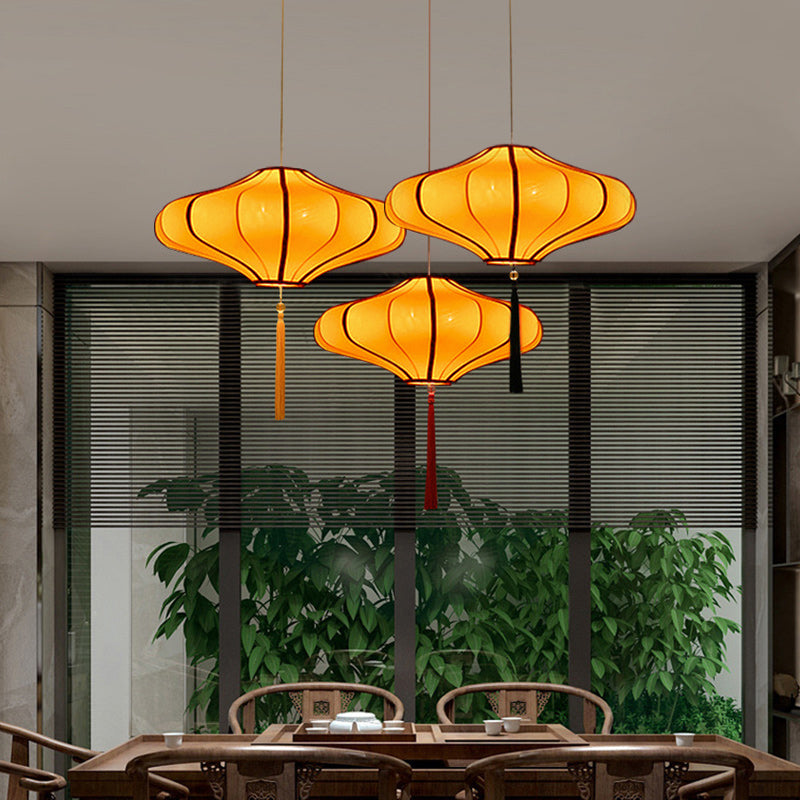Traditional Lantern Fabric 3-Light Chandelier