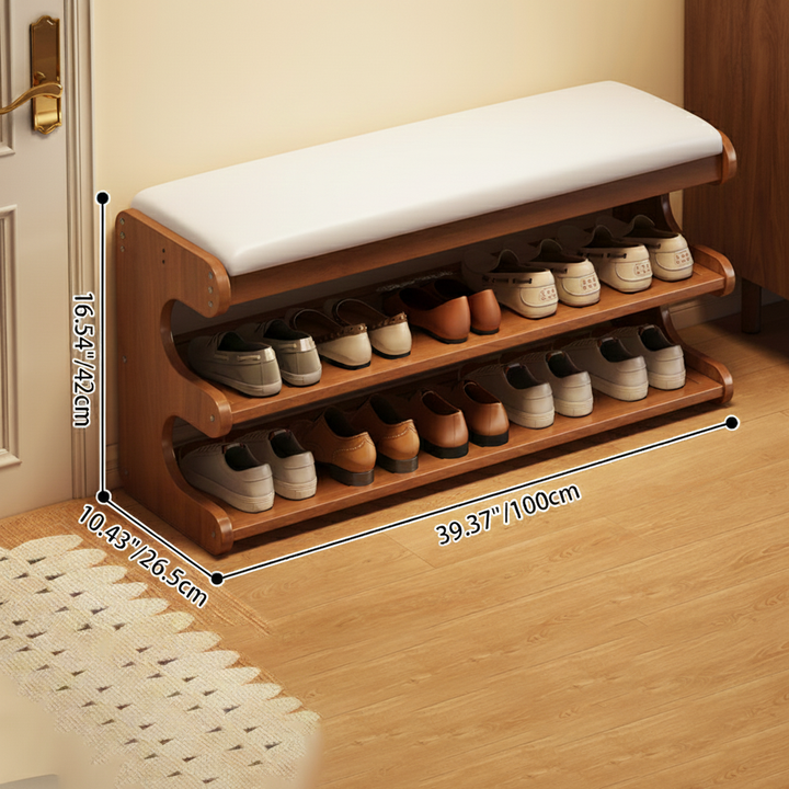 Leather Minimalist Rectangular Bamboo Shoe Bench