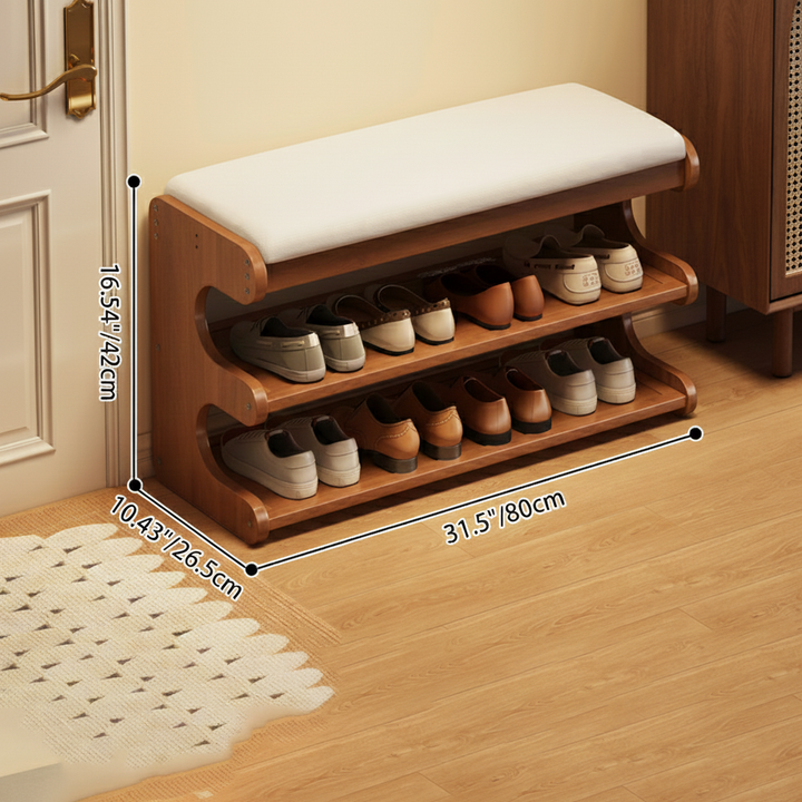 Leather Minimalist Rectangular Bamboo Shoe Bench