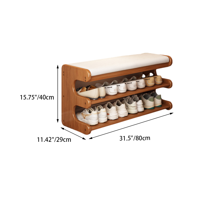 Leather Minimalist Rectangular Bamboo Shoe Bench
