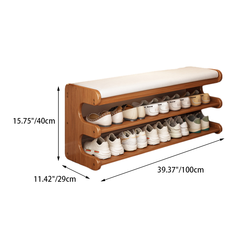 Leather Minimalist Rectangular Bamboo Shoe Bench