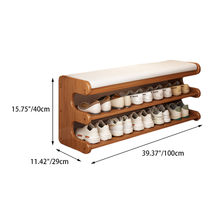 Leather Minimalist Rectangular Bamboo Shoe Bench