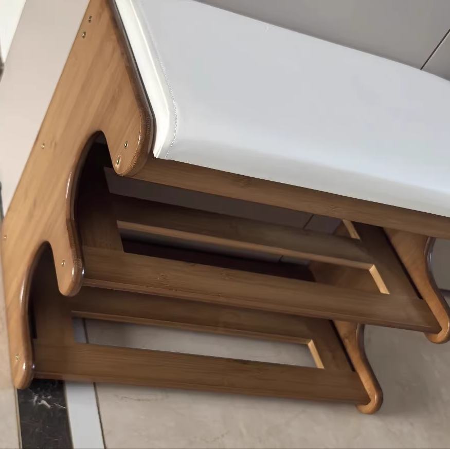Leather Minimalist Rectangular Bamboo Shoe Bench