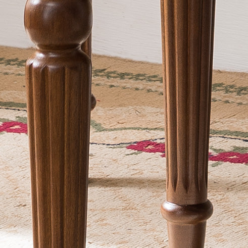 Traditional Vintage Rubberwood & Fabric Square Padded Vanity Stool With Patterned Upholstery & Low Backrest For Bedroom
