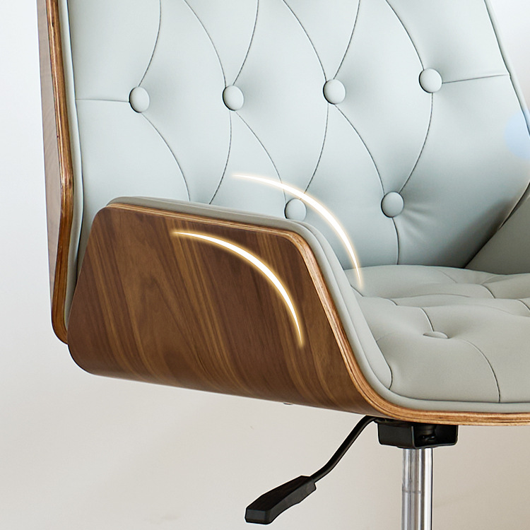 Contemporary Nordic Swivel Microfiber & Genuine Leather Wood Steel Square Desk Chair With Armrest And Backrest For Home Office Or Study