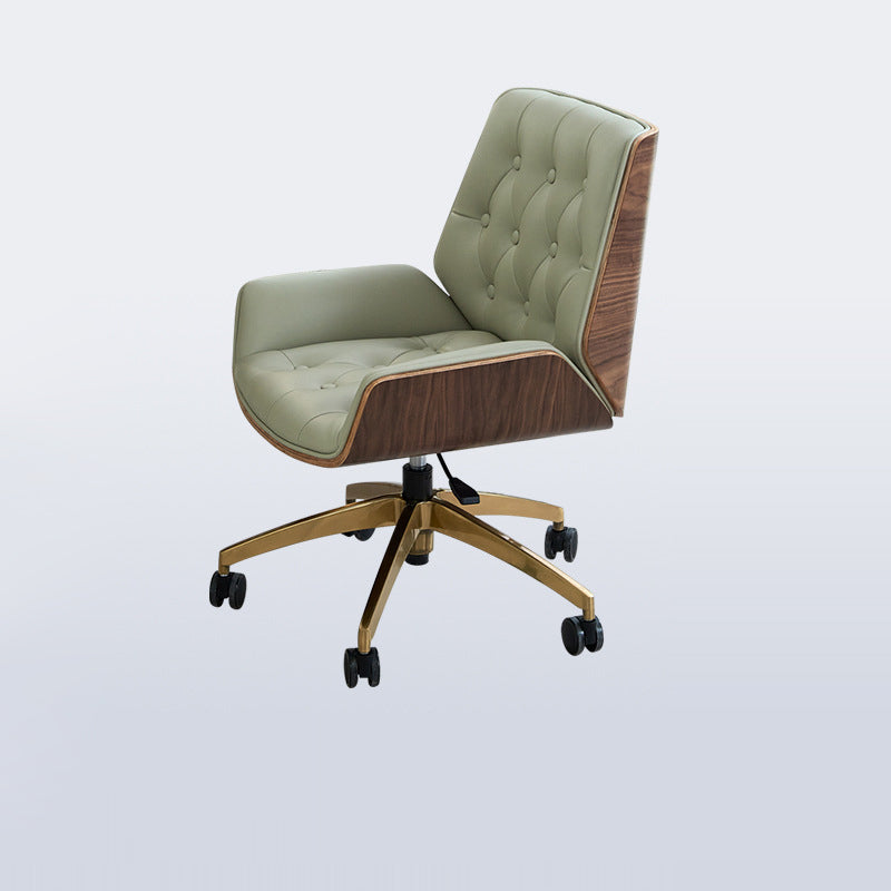 Contemporary Nordic Swivel Microfiber & Genuine Leather Wood Steel Square Desk Chair With Armrest And Backrest For Home Office Or Study