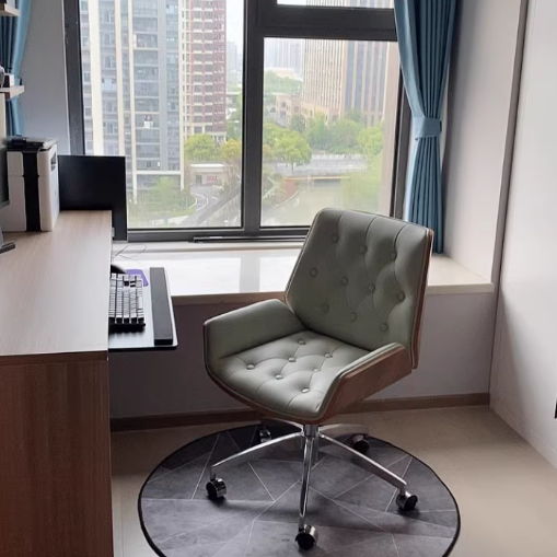 Contemporary Nordic Swivel Microfiber & Genuine Leather Wood Steel Square Desk Chair With Armrest And Backrest For Home Office Or Study