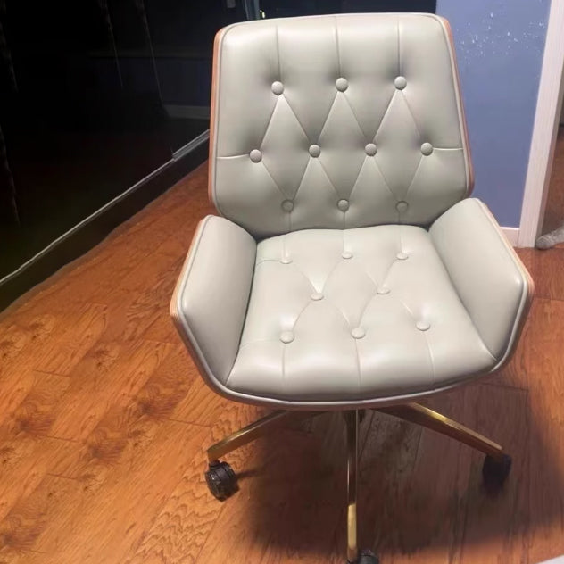 Contemporary Nordic Swivel Microfiber & Genuine Leather Wood Steel Square Desk Chair With Armrest And Backrest For Home Office Or Study