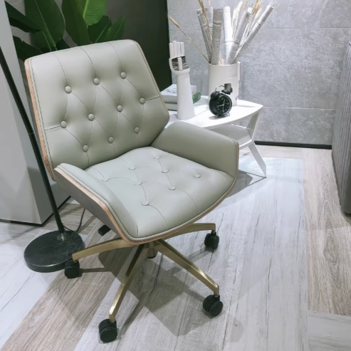 Contemporary Nordic Swivel Microfiber & Genuine Leather Wood Steel Square Desk Chair With Armrest And Backrest For Home Office Or Study