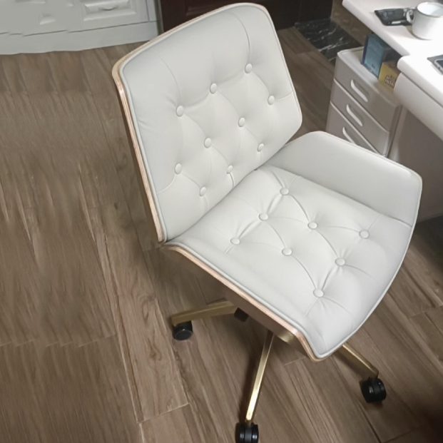 Contemporary Nordic Swivel Microfiber & Genuine Leather Wood Steel Square Desk Chair With Armrest And Backrest For Home Office Or Study