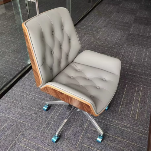 Contemporary Nordic Swivel Microfiber & Genuine Leather Wood Steel Square Desk Chair With Armrest And Backrest For Home Office Or Study