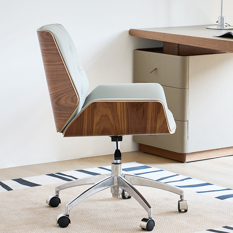 Contemporary Nordic Swivel Microfiber & Genuine Leather Wood Steel Square Desk Chair With Armrest And Backrest For Home Office Or Study