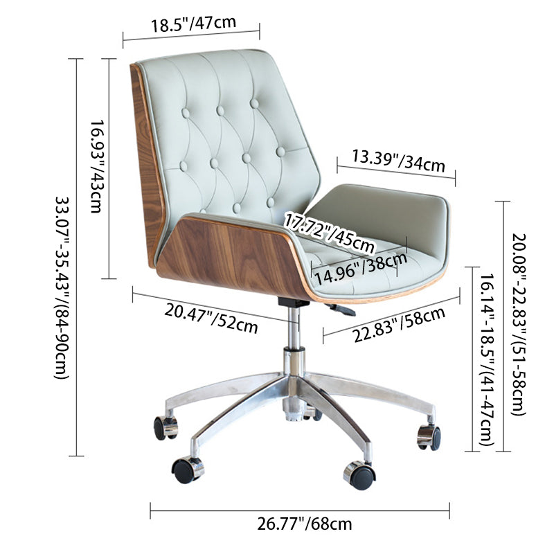 Contemporary Nordic Swivel Microfiber & Genuine Leather Wood Steel Square Desk Chair With Armrest And Backrest For Home Office Or Study