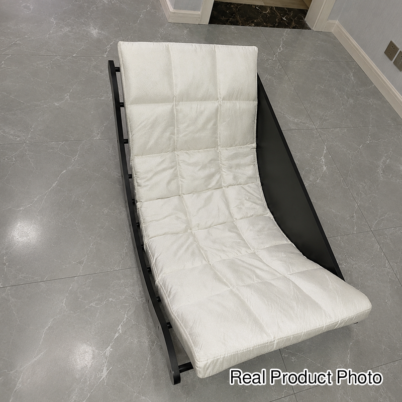 Contemporary Nordic Faux Leather Cotton-Linen & HDF Moon Boat Rocking Chair Recliner With Backrest For Living Room & Bedroom