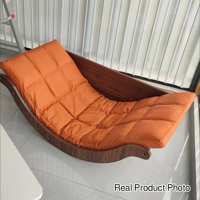 Contemporary Nordic Faux Leather Cotton-Linen & HDF Moon Boat Rocking Chair Recliner With Backrest For Living Room & Bedroom