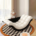 Contemporary Nordic Faux Leather Cotton-Linen & HDF Moon Boat Rocking Chair Recliner With Backrest For Living Room & Bedroom