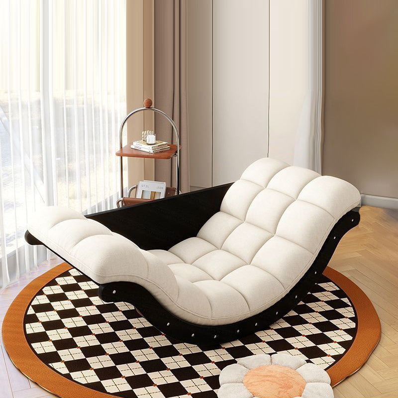 Contemporary Nordic Faux Leather Cotton-Linen & HDF Moon Boat Rocking Chair Recliner With Backrest For Living Room & Bedroom