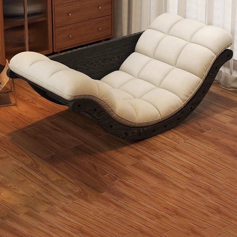 Contemporary Nordic Faux Leather Cotton-Linen & HDF Moon Boat Rocking Chair Recliner With Backrest For Living Room & Bedroom