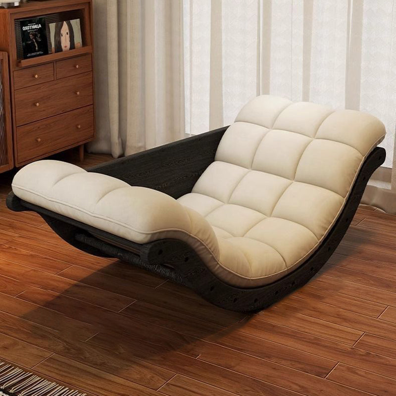 Contemporary Nordic Faux Leather Cotton-Linen & HDF Moon Boat Rocking Chair Recliner With Backrest For Living Room & Bedroom