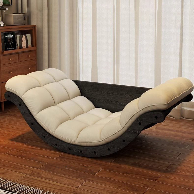 Contemporary Nordic Faux Leather Cotton-Linen & HDF Moon Boat Rocking Chair Recliner With Backrest For Living Room & Bedroom
