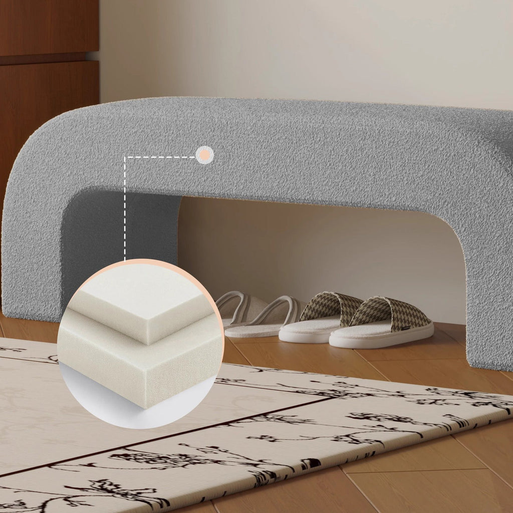 Modern Minimalist Wood Sherpa Fabric And PU Leather Rectangular Bench For Entryway And Living Room