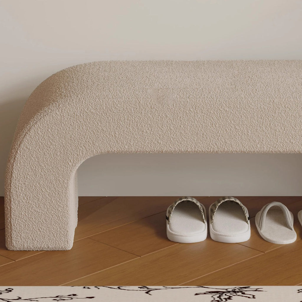 Modern Minimalist Wood Sherpa Fabric And PU Leather Rectangular Bench For Entryway And Living Room