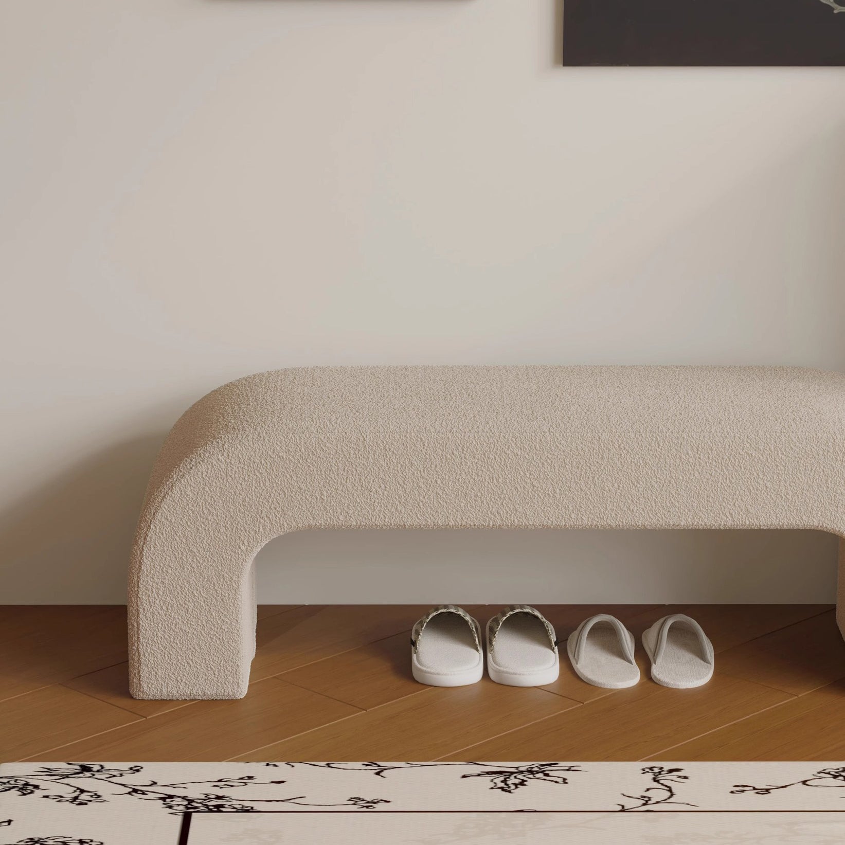 Modern Minimalist Wood Sherpa Fabric And PU Leather Rectangular Bench For Entryway And Living Room
