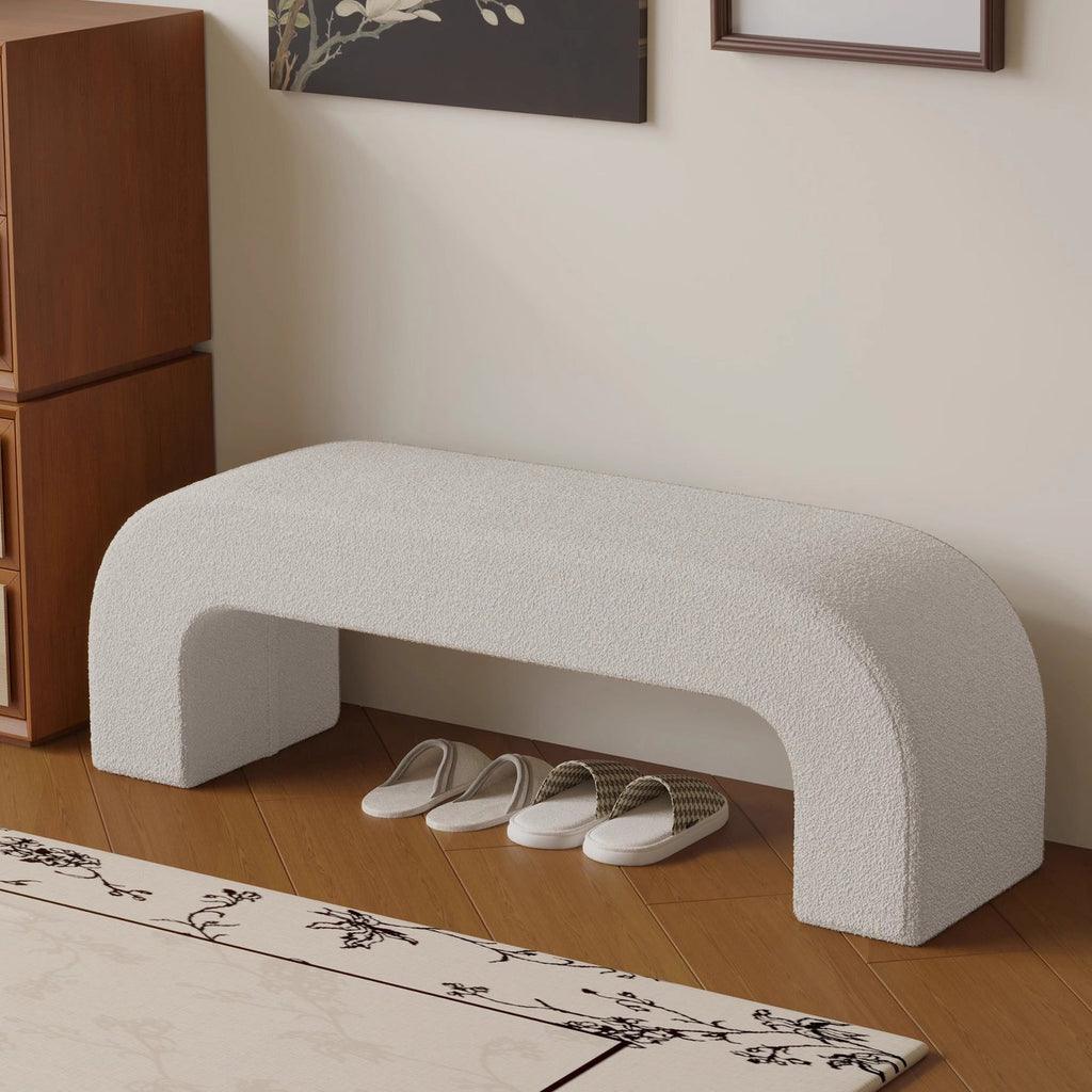 Modern Minimalist Wood Sherpa Fabric And PU Leather Rectangular Bench For Entryway And Living Room