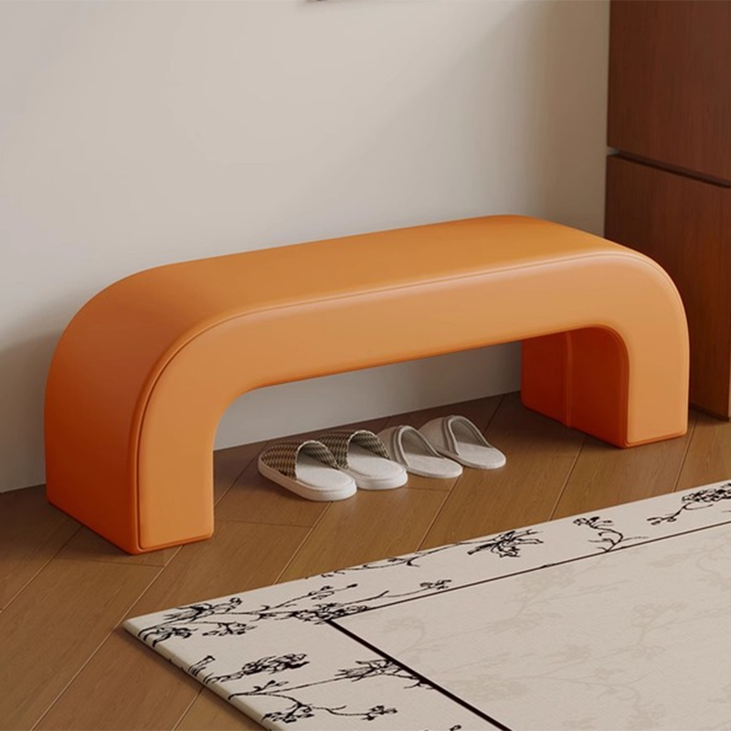 Modern Minimalist Wood Sherpa Fabric And PU Leather Rectangular Bench For Entryway And Living Room