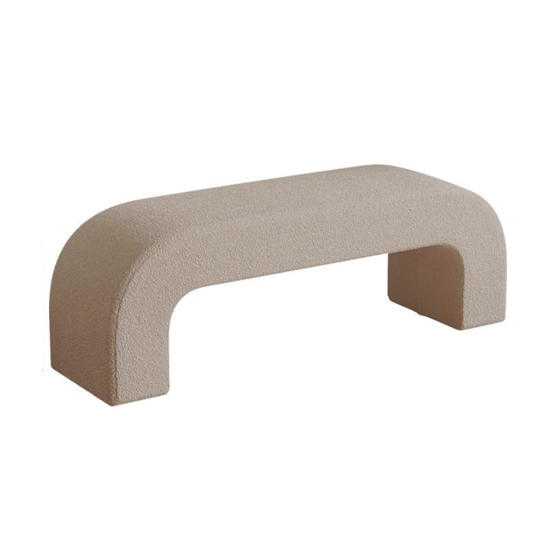 Modern Minimalist Wood Sherpa Fabric And PU Leather Rectangular Bench For Entryway And Living Room