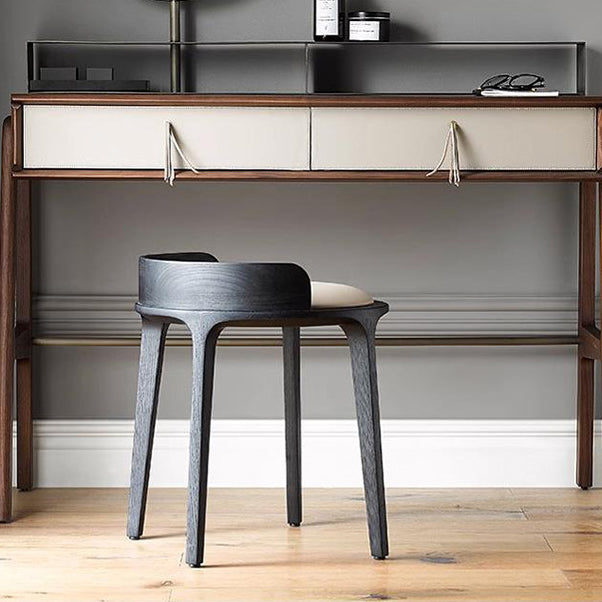 Contemporary Round Leather Vanity Stool