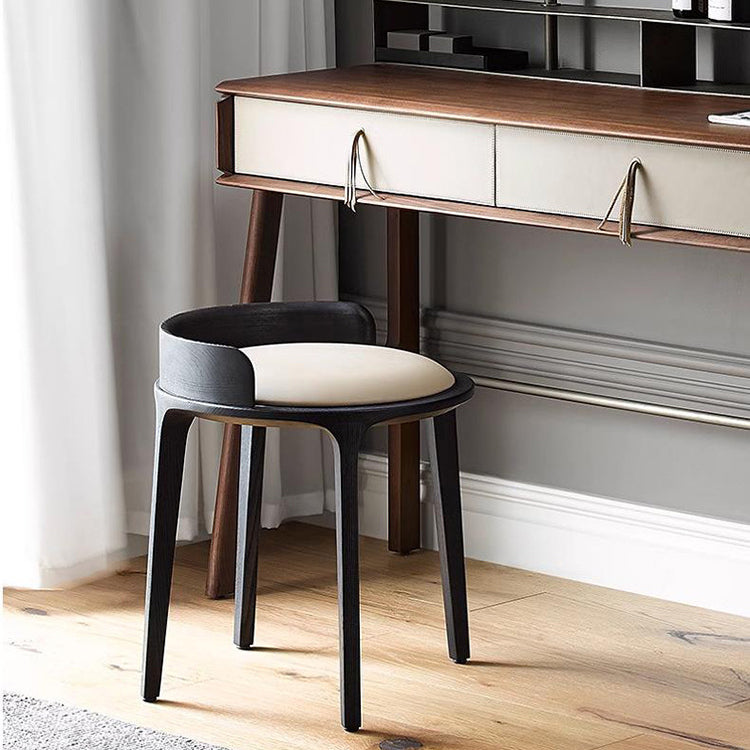 Contemporary Round Leather Vanity Stool