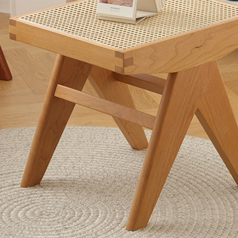 Traditional Japanese Rubber Wood And Rattan Rectangular V-Leg Bench With Handwoven Seat For Entryway And Living Room