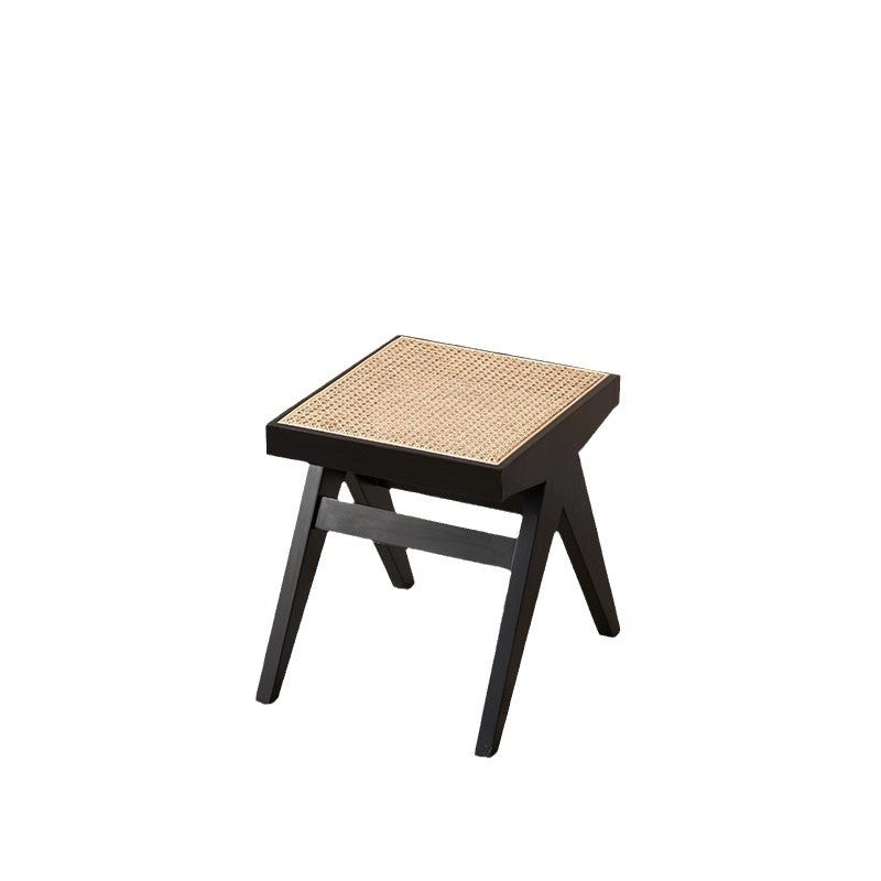 Traditional Japanese Rubber Wood And Rattan Rectangular V-Leg Bench With Handwoven Seat For Entryway And Living Room