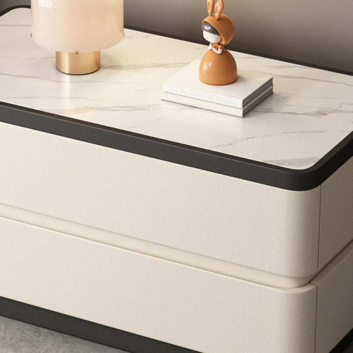 Stone Minimalist Rectangular Solid Wood Nightstand