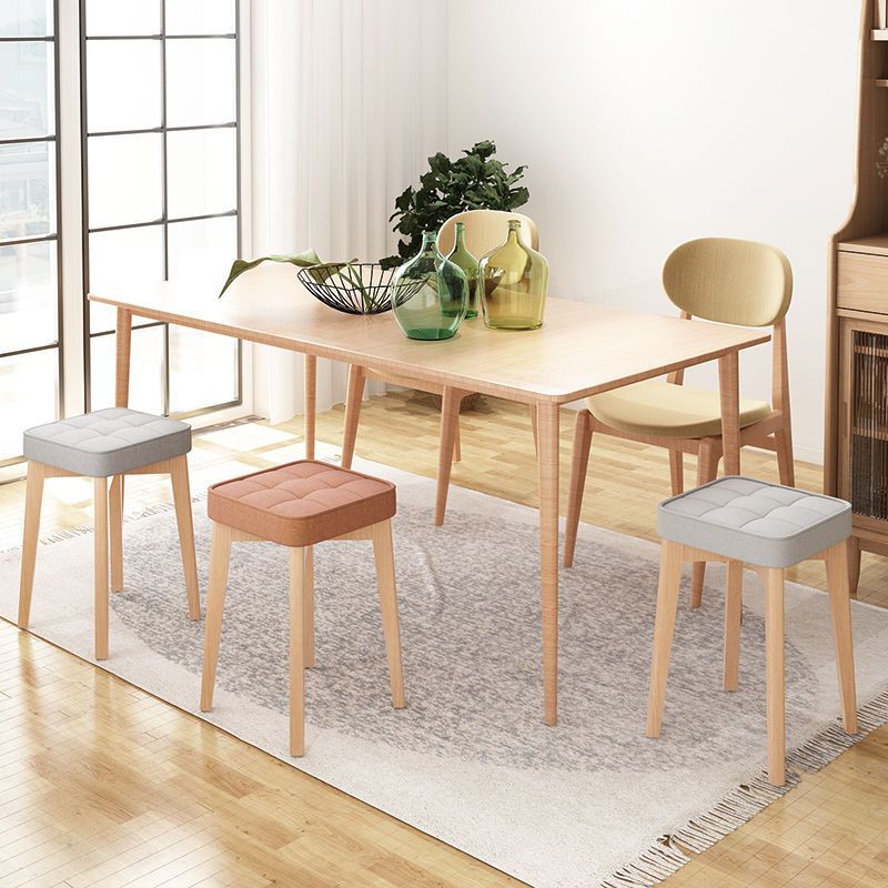 Modern Minimalist Square Beech Wood Solid Wood Synthetic Fabric Stackable Stool For Living Room
