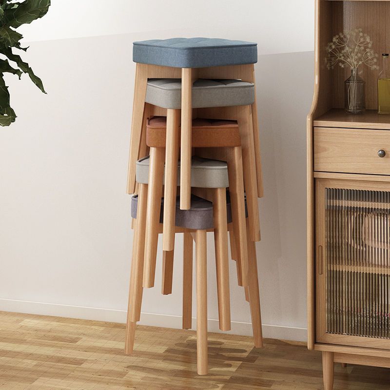 Modern Minimalist Square Beech Wood Solid Wood Synthetic Fabric Stackable Stool For Living Room