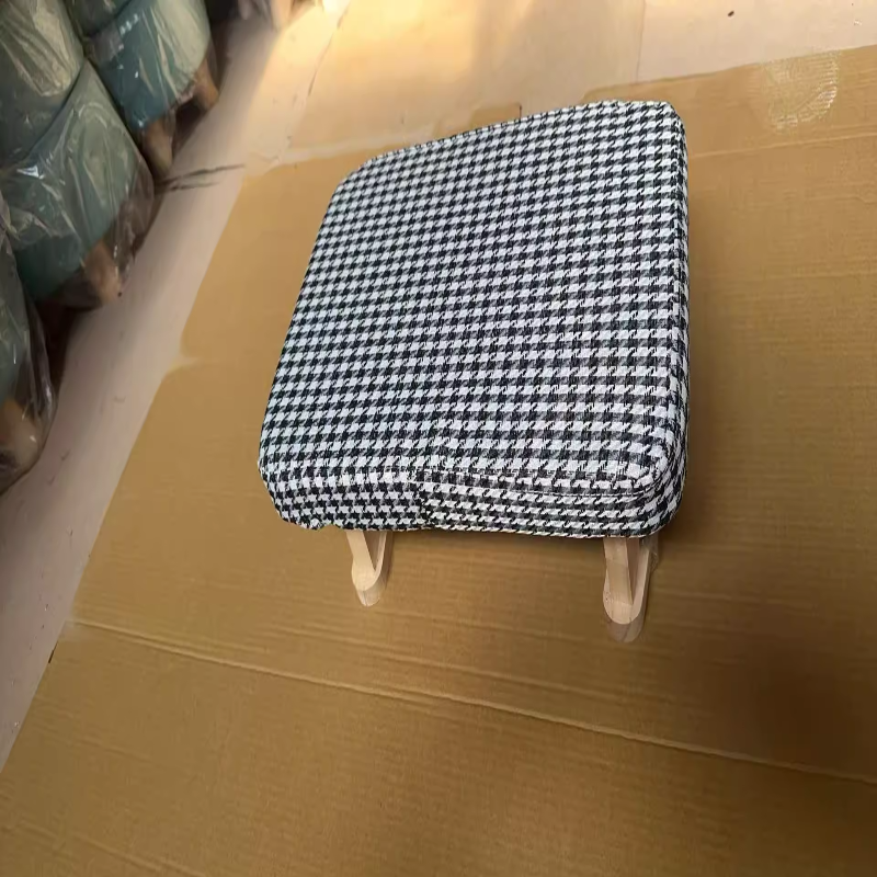 Contemporary Scandinavian Plywood Cotton Linen Sponge Rectangular Low Stool For Entryway