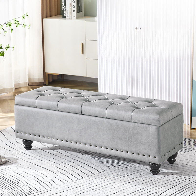 Contemporary Scandinavian Fabric Wood Rectangular Storage Bench Backless For Entryway