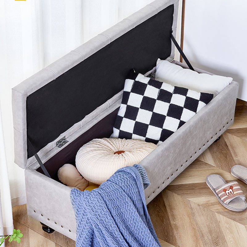 Contemporary Scandinavian Fabric Wood Rectangular Storage Bench Backless For Entryway
