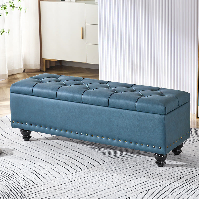 Contemporary Scandinavian Fabric Wood Rectangular Storage Bench Backless For Entryway