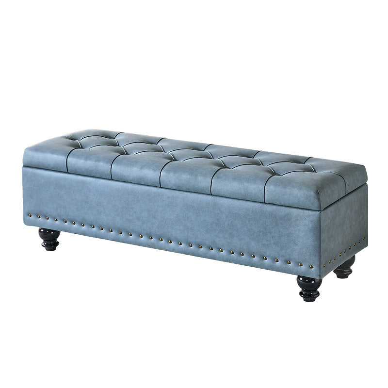 Contemporary Scandinavian Fabric Wood Rectangular Storage Bench Backless For Entryway