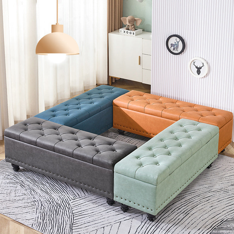 Contemporary Scandinavian Fabric Wood Rectangular Storage Bench Backless For Entryway