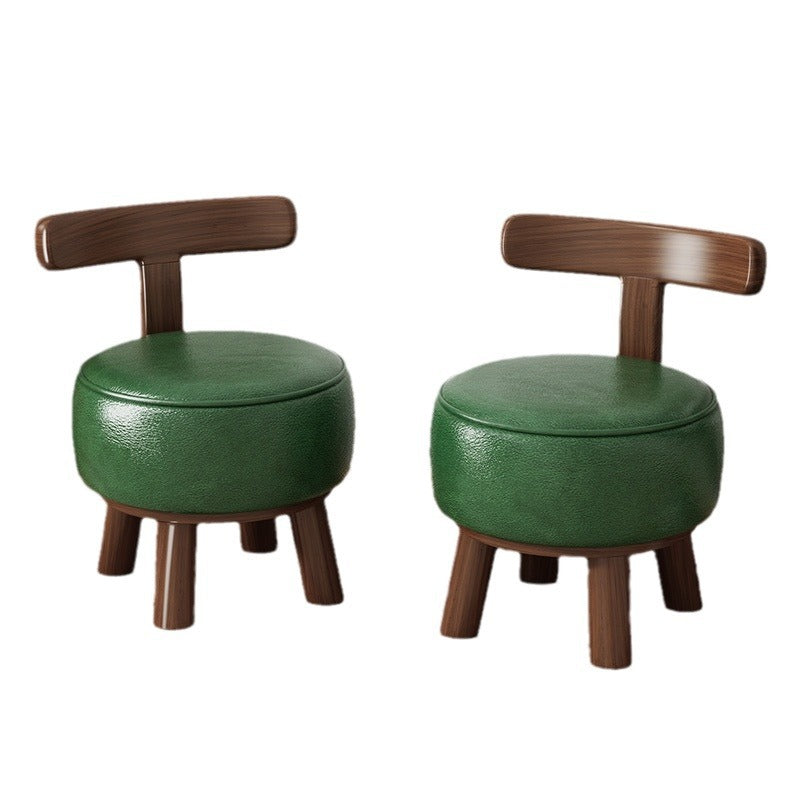 Contemporary Retro Faux Oil-waxed Leather Wood Sponge Round Low Stool Swivel Backrest For Living Room