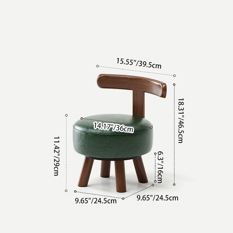 Contemporary Retro Faux Oil-waxed Leather Wood Sponge Round Low Stool Swivel Backrest For Living Room
