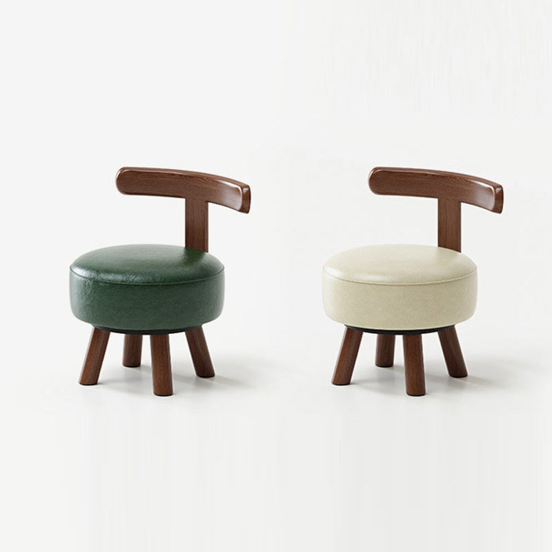 Contemporary Retro Faux Oil-waxed Leather Wood Sponge Round Low Stool Swivel Backrest For Living Room