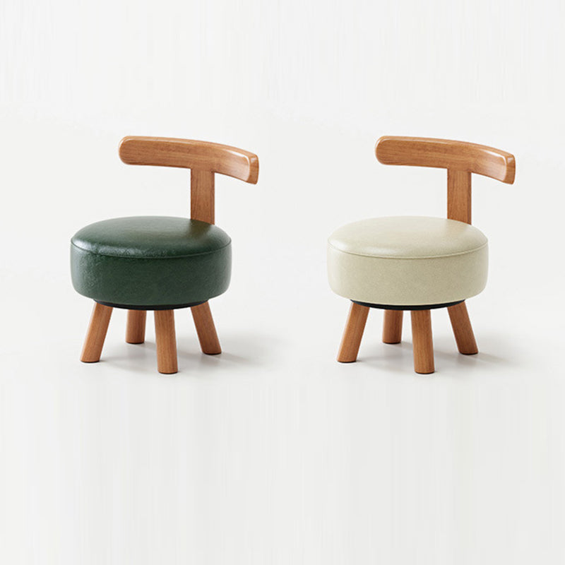 Contemporary Retro Faux Oil-waxed Leather Wood Sponge Round Low Stool Swivel Backrest For Living Room