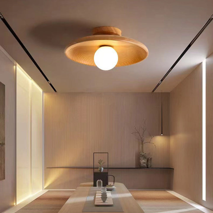 Nordic Disc Solid Wood Semi-Flush Ceiling Light