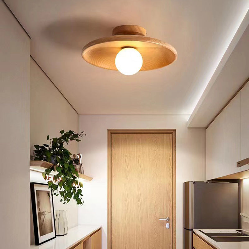 Nordic Disc Solid Wood Semi-Flush Ceiling Light