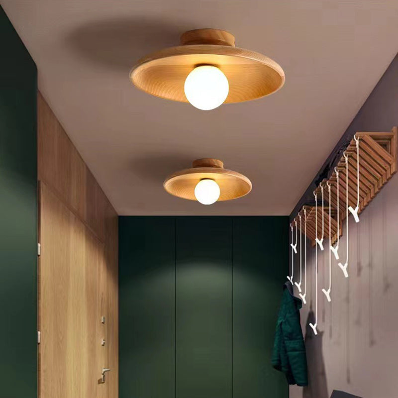 Nordic Disc Solid Wood Semi-Flush Ceiling Light